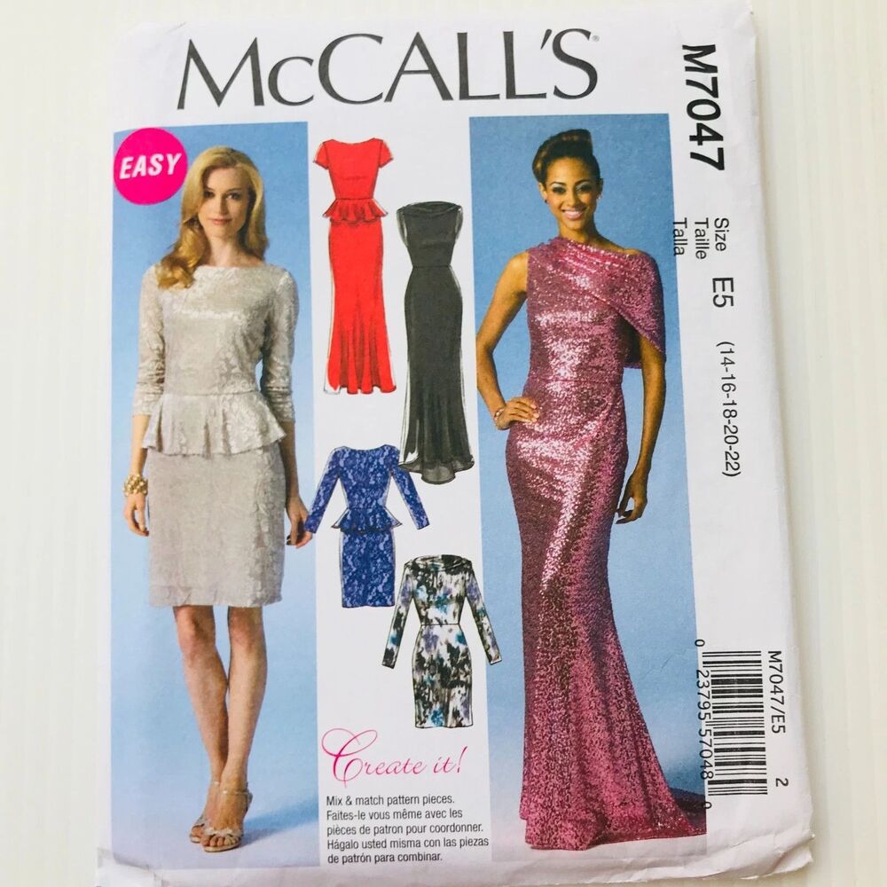 McCalls Sewing Pattern M7047 Peplum Evening Dress Long Maxi Bodcon Sz 14-22 New
